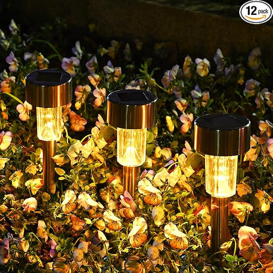 SOLPEX 12 Pack Solar Outdoor Lights Pathway, Stainless Steel Solar Lights Outdoor Waterproof,LED Landscape Lighting Solar Walkway Lights for Landscape/Patio/Lawn/Yard/Driveway-Warm White