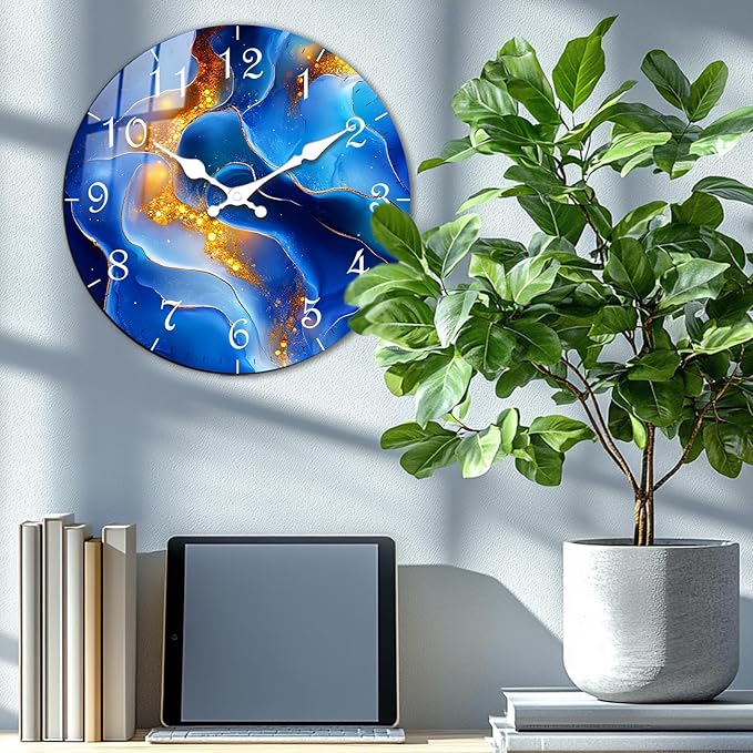 Extra Large Wall Decor Clock, Modern Wooden Wall Clock – Marble Texture Design Silent Non-Ticking Clocks Battery Operated 20 Inch for Office, Living Room