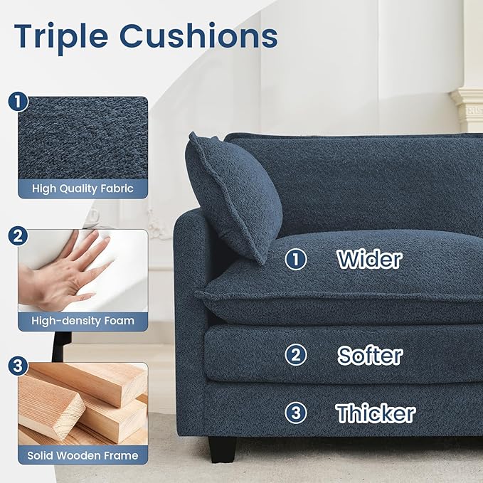 ROWHY Oversized Modular Sectional Couch with Movable Ottoman, 112" Modern Convertible L Shaped Sofa Set, 4 Seat Comfy Cloud Couch with 2 Throw Pillows, for Living Room, Chenille, Royal Blue