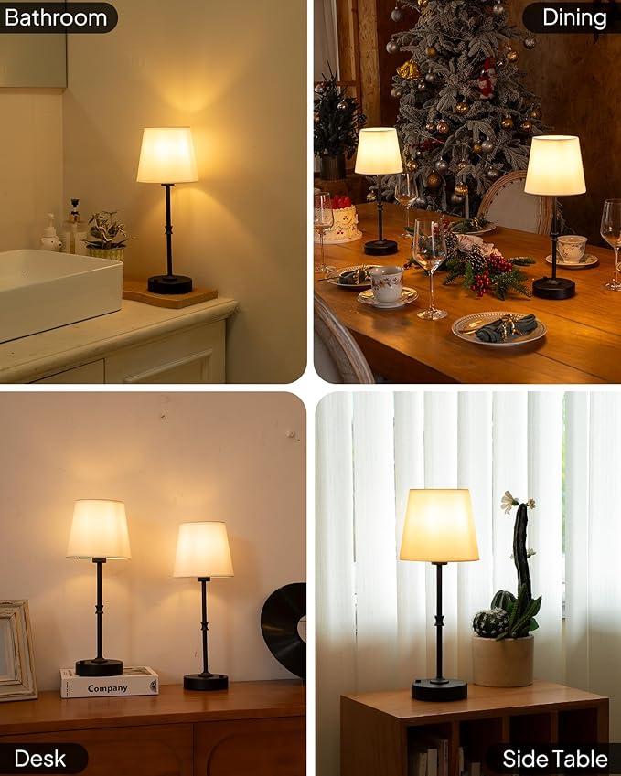 EppieBasic Cordless Table Lamp Rechargeable: Fast Charging & Long Lasting - 2700K Warm Light Vintage Brass Lamps - Dinning Living Room Bedroom - 2 Pack