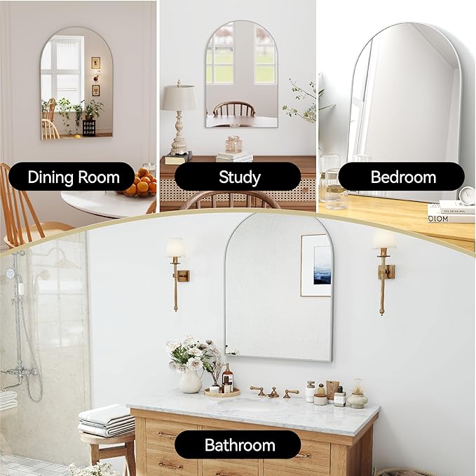 24x36 Arch Mirror Square Full Length Wall Mounted Hanging or Against Wall Metal Aluminum Alloy Frame Dressing Make-up Mirrors for Entryway Bedroom Bathroom Living Room 24 36 inch Silver