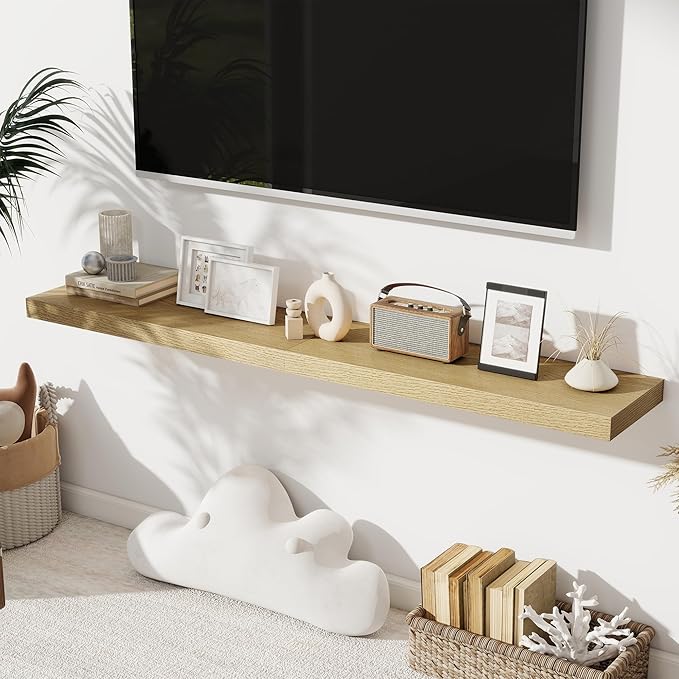 Floating Shelves for Wall, 28 Inch Floating Shelves Set of 2, Wall Mounted Rustic Wood Shelf for Bathroom, Living Room, Bedroom and Kitchen, Hanging Shelf for Storage, Books, Home Decor, Oak