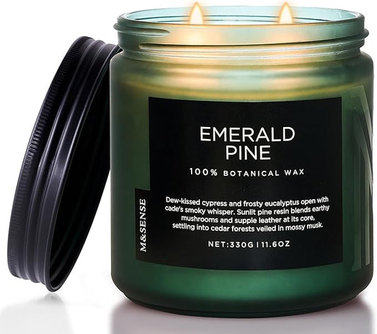 M&SENSE Pine Scented Candles Natural Soy Wax Clean Non Toxic 11.6oz 70 Hours Large Long Lasting Christmas Winter Scented 2 Wicks Candle Gift for Holiday & Family Friends Teachers