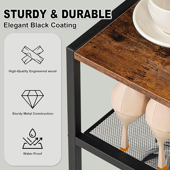 Narrow Shoe Rack for Front Door Entrance, Entryway, and Closet Shoe Organizer with 4 Sturdy Metal Mesh Shelves and Wooden Top, Holds 10 Pairs, Ideal for Storage or Display