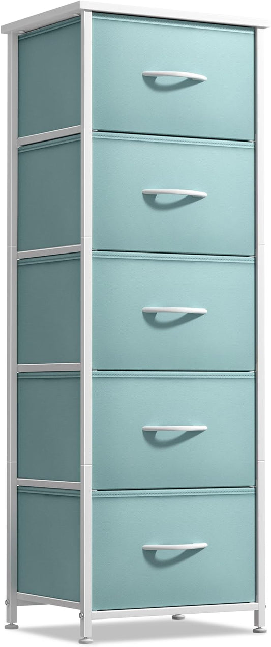 Sorbus Fabric Dresser for Kids Bedroom - Chest of 5 Drawers, Tall Storage Tower, Clothing Organizer, for Closet, for Playroom, for Nursery, Steel Frame, Fabric Bins - Wood Handle (Aqua)