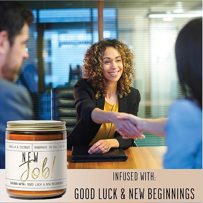 New Job Gifts for Women, Congratulations Gifts for Women - 'New Job Candle, w/Vanilla & Coconut I Job Promotion Gifts for Women I Leaving Job Gifts I Goodbye Coworker Gift I 50Hr Burn, Made in USA
