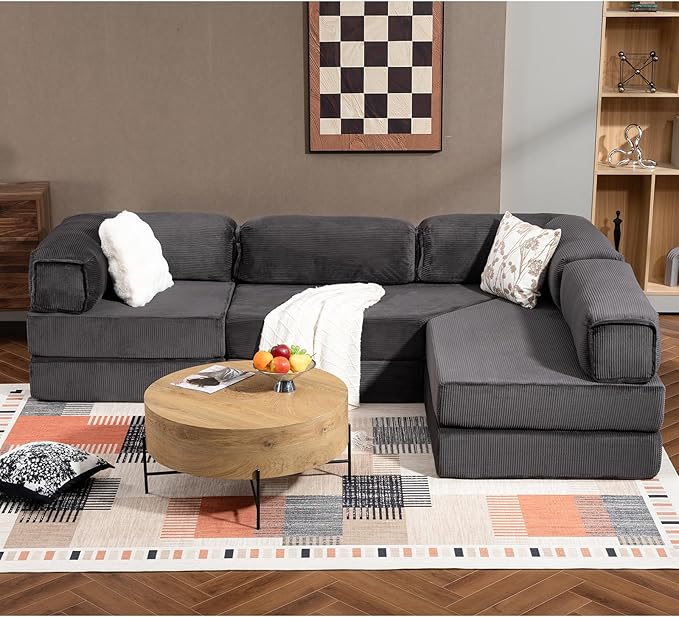 108" L Shaped Couch, Modular Sectional Sofa with Chaise, Cloud Boneless Couch with Deep Seat & Removable Pillow for Living Room, Bedroom,No Assembly Required（Grey）