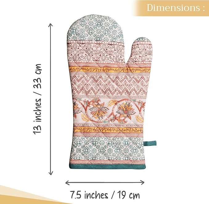 Maison d' Hermine Oven Gloves 100% Cotton Oven Mitt 7" x 13" with Loop Heat Resistant BBQ Cooking Gloves for Thanksgiving Christmas Decorations Baking Handling Hot Pans (Pack of 1, Nila)