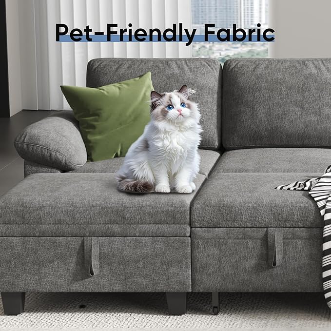 100" Modular Sectional Sleeper Sofa with Pull Out Bed,U Shaped 7 Seat Sectional Sofa with Storage,Modular Couch for Living Room,Deep Seat Couch with Removable Sofa Cover,Gray