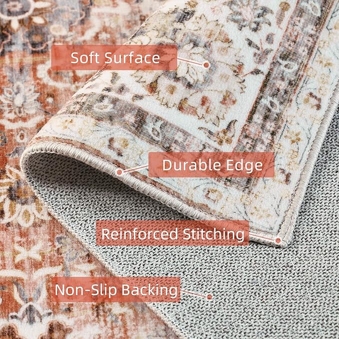 Deerly Vintage Runner Rug 3x7 Runner Rugs for Hallway Non-Slip Kitchen Runner Rug with Rubber Backing Washable Rug Runner for Bedroom Distressed Brick Red