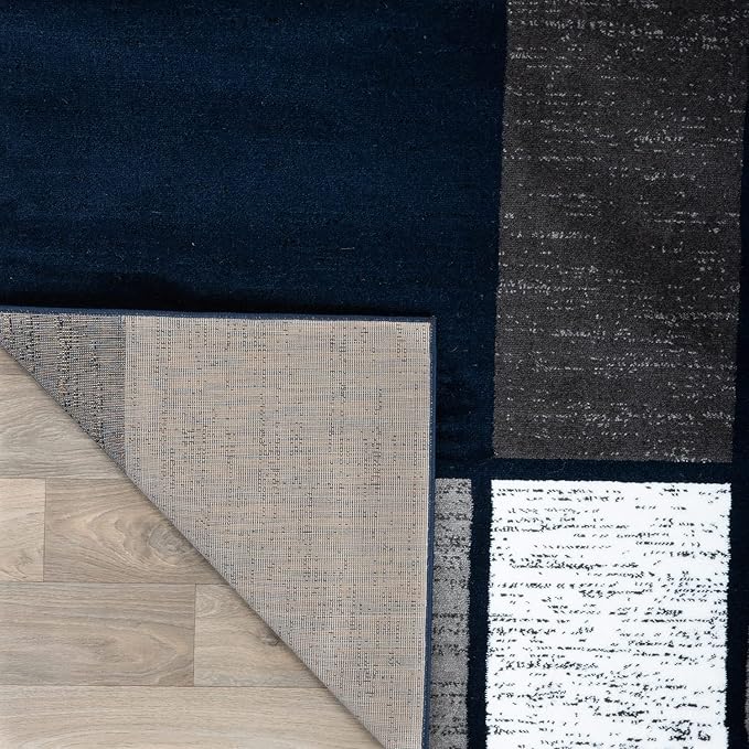 Rugshop Modern Geometric Boxes Navy Area Rug, Non-Shedding Carpet for Entryway, Bathroom, or Small Space, 2' x 3'
