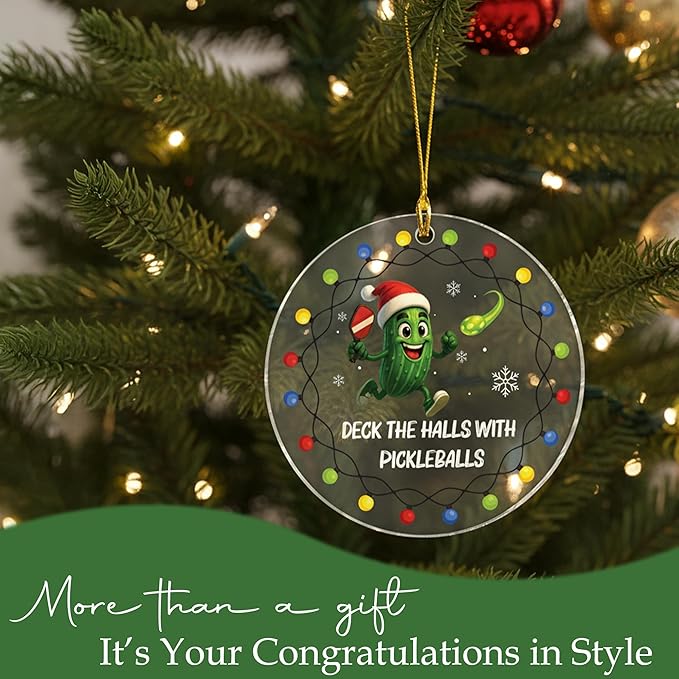 Pickleball Ornament 2025 - Acrylic Pickleball Ornaments For Christmas Tree Decoration - Funny Pickle Ball Gifts For Woman, Men, Player, Coaches, Sport Lovers - Sports Ornaments Christmas Hanging Decor