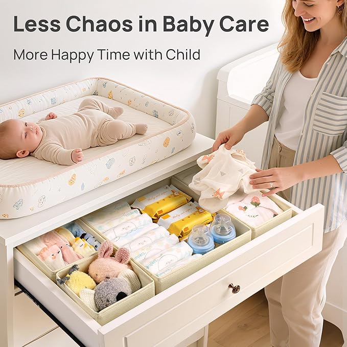 Vtopmart 12 Pack Baby Clothes Organizer, Dresser Drawer Organizer for Baby Clothing, Foldable Fabric Closet Drawer Storage Bins, Nursery Dresser Dividers for Bra, Socks, Ties, Scarf