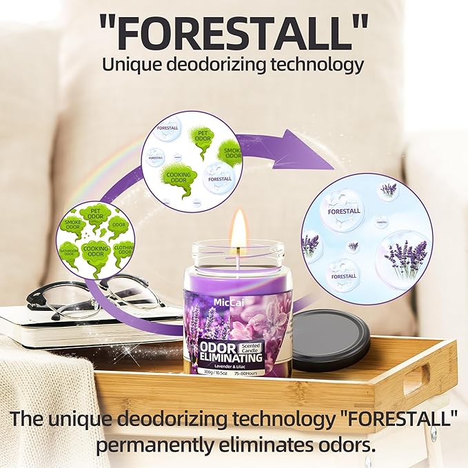 Lavender & Lilac Blossom Odor Eliminating Candles for Home Scented, Eliminates 99% of Pet, Smoke, Food and Other Smells Quickly, Highly Scented Candle, Premium Soy Candles Set for Women