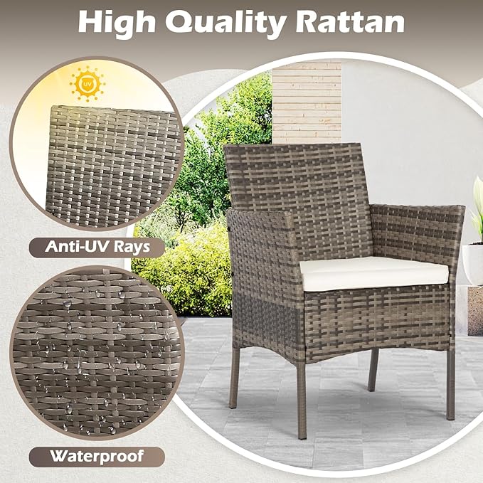 FDW | 4-Piece Patio Furniture Set | Gray & Khakhi | Outdoor Wicker Furniture with Coffee Table | Modern Rattan Chairs Conversation Set | Outdoor Seating | Weather-Resistant | for Porch, Garden, Lawn