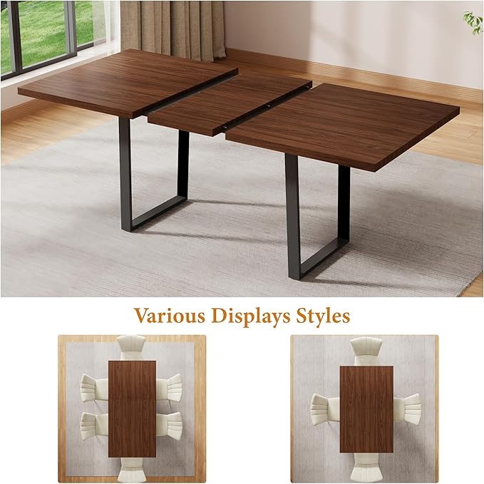 ZckyCine 51"-67" Expandable Dining Table Set, Modern 7-Piece Dining Room Set with 6 Velvet Upholstered Chairs, Walnut Wood Finish, Space-Saving Table for Home, Apartment, or Restaurant