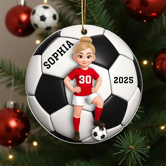 NAZENTI Personalized Soccer Ball Christmas Ornament, Custom Family Girl, Boy Soccer Player Ornament with Name & Number, Soccer Keepsake Men Player Christmas Tree Decoration, Xmas Gifts