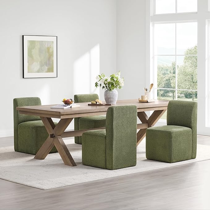 CHITA Dining Chairs with Casters Set of 4, FSC Certified Upholstered Armless Modern Rolling Dining Chairs with Rollers for Bedroom Reading Room Living Room, Moss Green