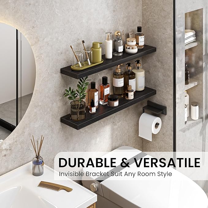 Heimlove Floating Shelves for Wall 40 Inch,Mounted Storage & Display Hanging Shelf with Invisible Brackets,for Bedroom,Living Room,Kitchen,Office,Set of 2,Black