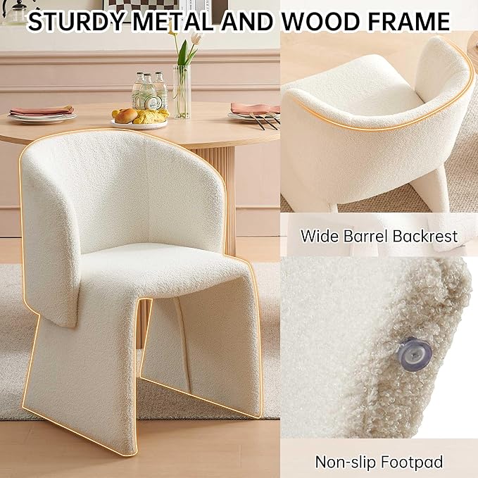 Barrel Dining Kitchen Chairs Set of 2, Modern Mid Century Living Room Chairs Upholstered Round Backrest Accent Side Chairs Comfortable for Dining Room, Cafe, Off White