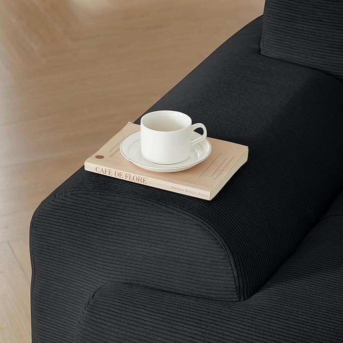 Cilee 113" Modular Sectional Sofa, Cloud Couch with Deep Seat, L-Shape Boneless Sofa, 3 Seat Memory Foam Sofa, No Assembly Required, Upholstered Couch for Living Room, Movable Ottoman, Corduroy, Black