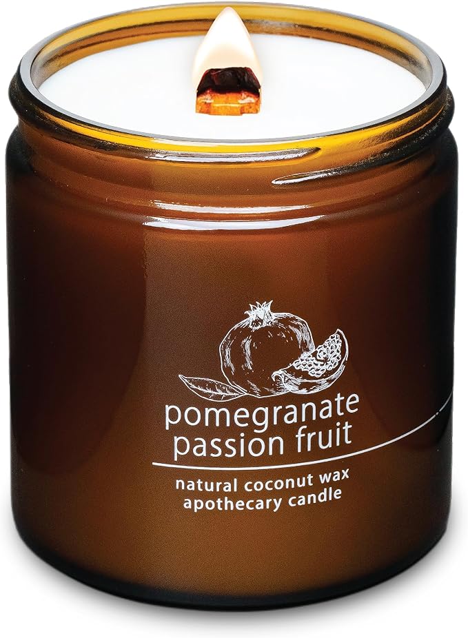 Hemlock Park Crackling Wood Wick Candle Handcrafted with Natural Coconut Wax (Large 16 oz, Pomegranate Passion Fruit)