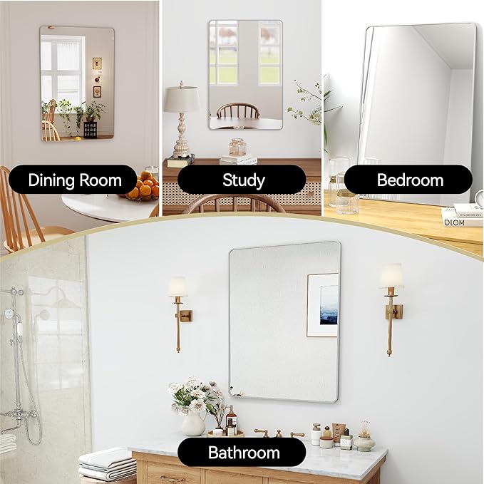 24x36 Mirror Rectangle Full Length Wall Mounted Hanging or Against Wall Metal Frame Dressing Make-up Mirrors for Entryway Bedroom Bathroom Living Room 24 36 36x24 inch Silver