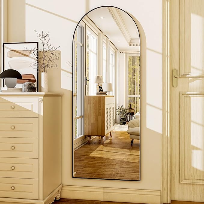 HARRITPURE Arched Full Length Mirror - 64"x21" Floor Standing Mirrors Hanging Mounted Aluminum Frame Full Body Mirror Home Decor for Living Room Bedroom Cloakroom, Black