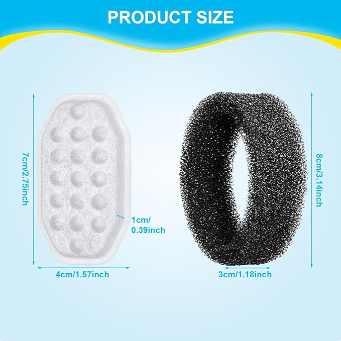 32 Pcs Cat Fountain Filters Replacement & Pre-Filter Sponges for 108oz Stainless Steel Pet Water Fountain with Water Level Window