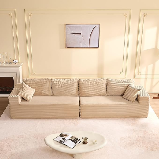 138" Modular Sofa Memory Foam Sectional Couches for Living Room, Sleeper Sofa Bed, Corduroy, Camel