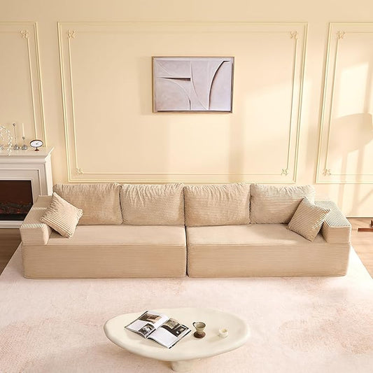 138" Modular Sofa Memory Foam Sectional Couches for Living Room, Sleeper Sofa Bed, Corduroy, Camel