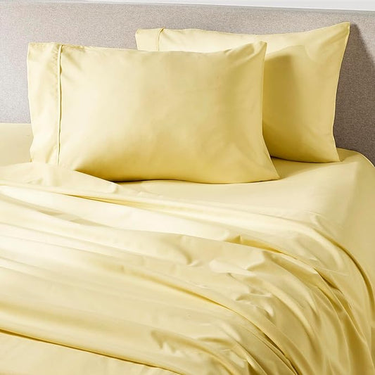 PeachSkinSheets Buttercream Yellow Sheet Set - 1500tc Level of Softness - Extra Soft Cooling Sheets for Hot Sleepers and Night Sweats - Split Head King Size (36" Split)