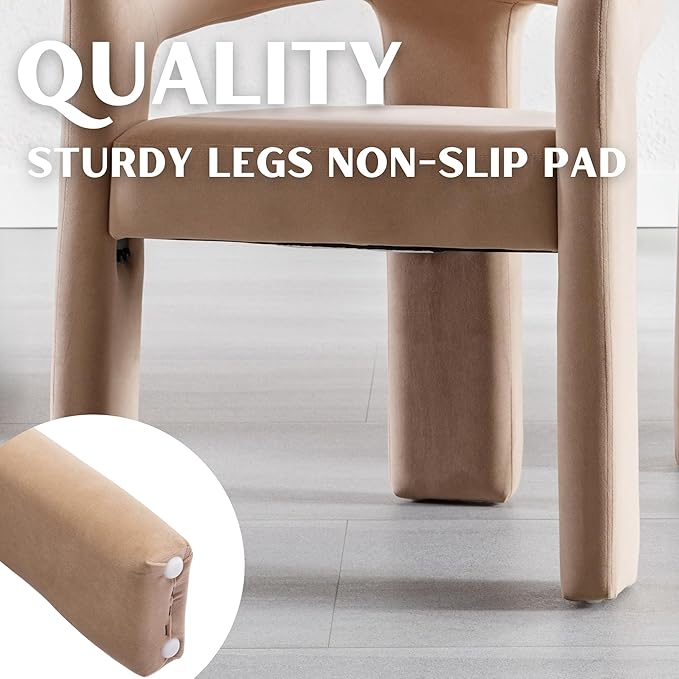 Modern Barrel Dining Chairs Set of 8, Velvet Upholstered Accent Side Chair with Arms Comfy Makeup Vanity Chairs, Dining Living Room Kitchen Chairs, Khaki