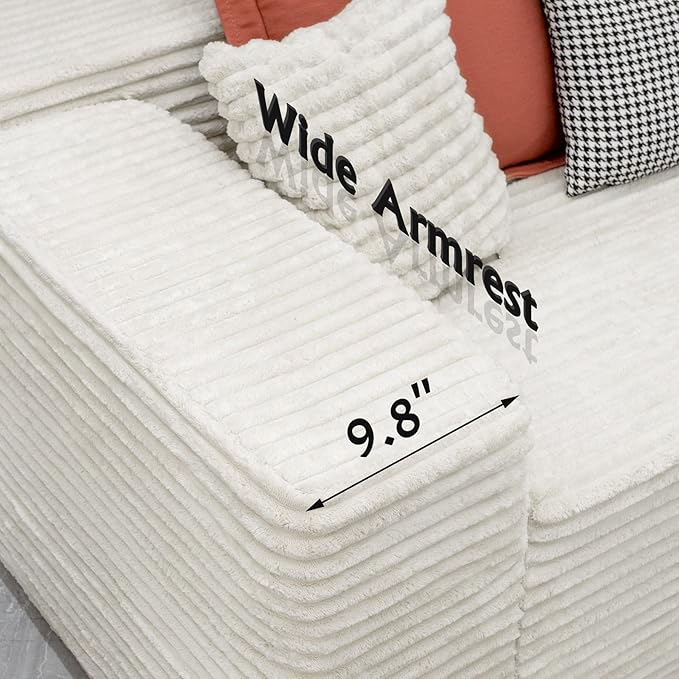 3-Piece Boneless Modular Sectional Sofa, Cloud Couch with Right Facing Chaise, Oversized Deep Seat, Soft Corduroy Fabric, Sectional Couch for Living Room-White