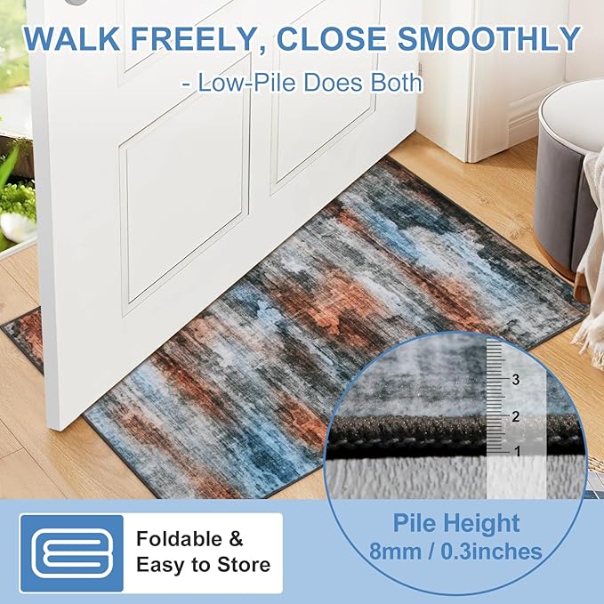 WILLSUN Washable Area Rugs, 4x6 Non-Slip Boho Large Area Rugs for Living Room, Bedroom, Machine Washable Vintage Rug, Indoor Floral Print Carpet for Home Decor, Kid & Pet Friendly Mat