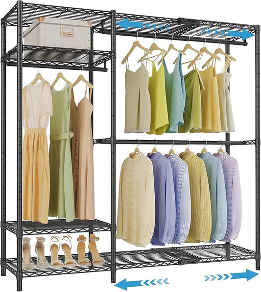 VIPEK X20 Plus Expandable Reach-in Closet Rack Adjustable from 3'9" to 5'2" Clothing Rack with Extendable Shelves and Hanger Rods Portable Clothes Racks Open Walk-in Closet System, Black