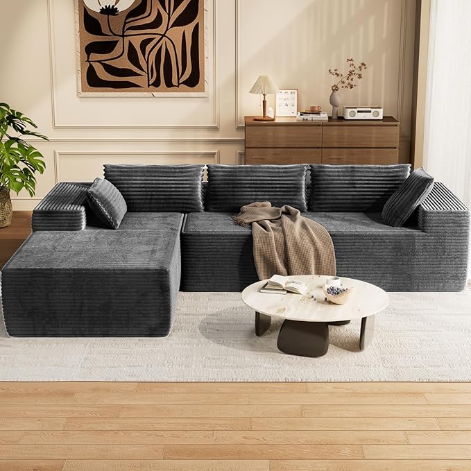 105.5" Modular Sectional Sofa L-Shape, Modular Cloud Sofa with Deep Seat for Living Room Bedroom, Upholstered Couches No Assembly Required (Gray Left Facing Chaise)