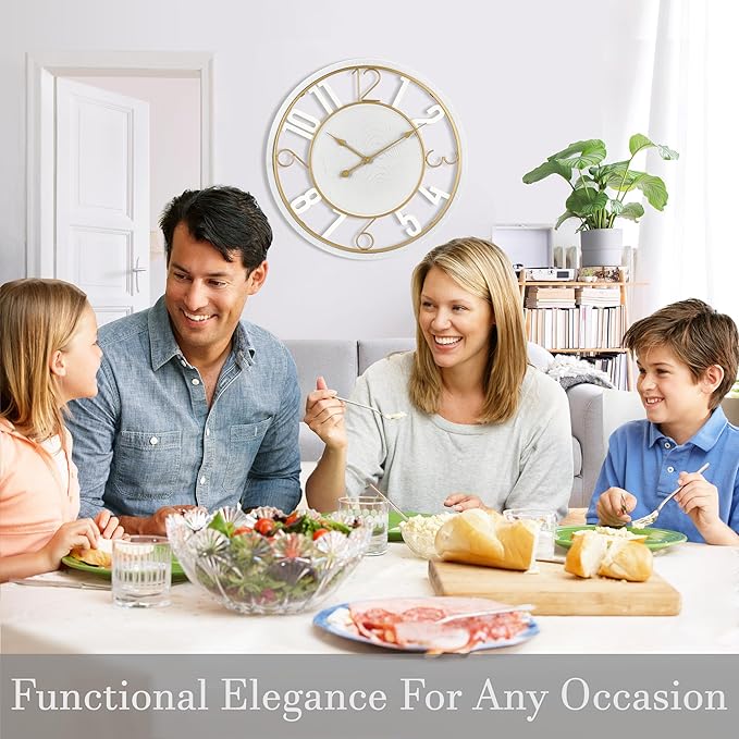 Sorbus 24-Inch Large Wall Clock – Wooden Decorative Clock for Living Room, Kitchen, Bedroom, Office – Easy to Hang Analog Wall Art (White)