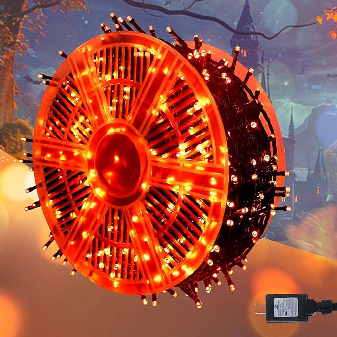 Kwaiffeo Super Long Halloween Lights: 1000LED 328FT 8 Modes Orange String Lights Outdoor Indoor for Halloween Decorations Fall Decor Outside Party Yard Tree, UL Plug