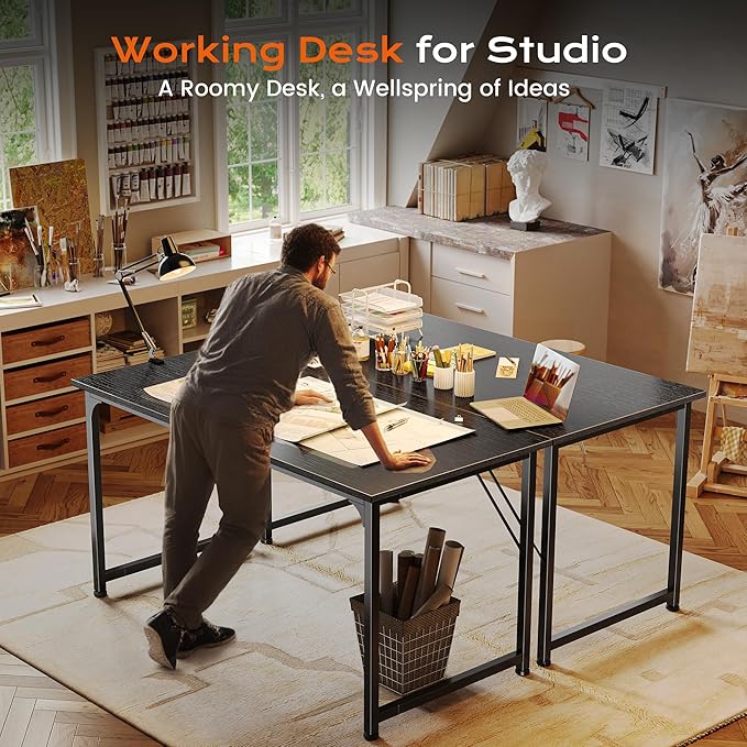 PRAISUN 47 X 24 Inch Computer Desk with Deeper Desktop, Gaming Office Writing Work Desk for Home Office, Study, Bedroom, Work from Home, Metal Frame, Black