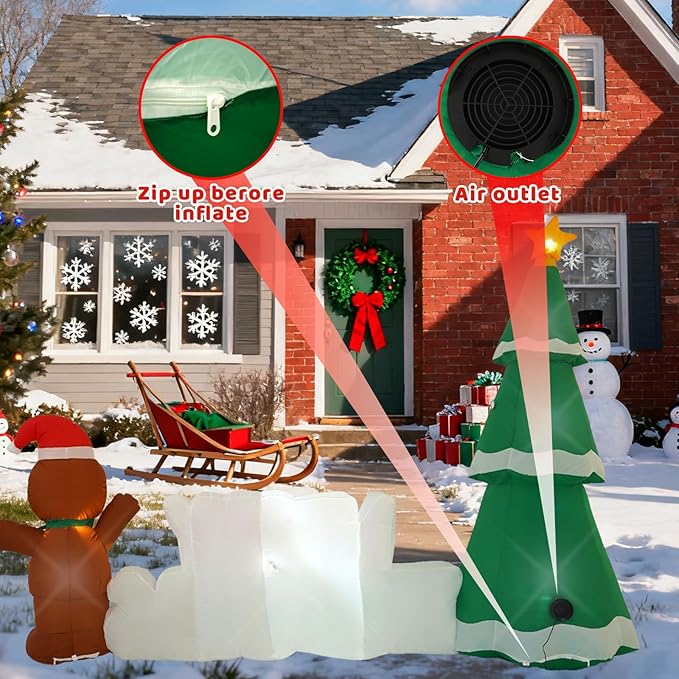 10FT Christmas Inflatable Outdoor Decorations, Christmas Tree Road Sign Pancake Man Inflatable Yard Decorations with LED Lights for Indoor and Outdoor Yard Garden Christmas Decorations