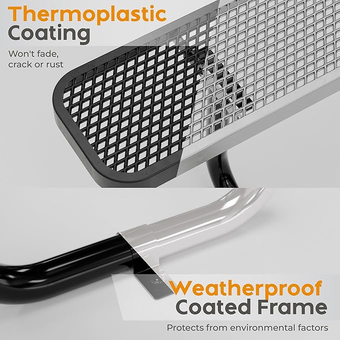 Metal Picnic Tables for Outdoors with Umbrella Hole - Coated Steel Heavy Duty Commercial Grade Furniture with Adjustable Seats (Black, 46 in, Square, Expanded Steel)