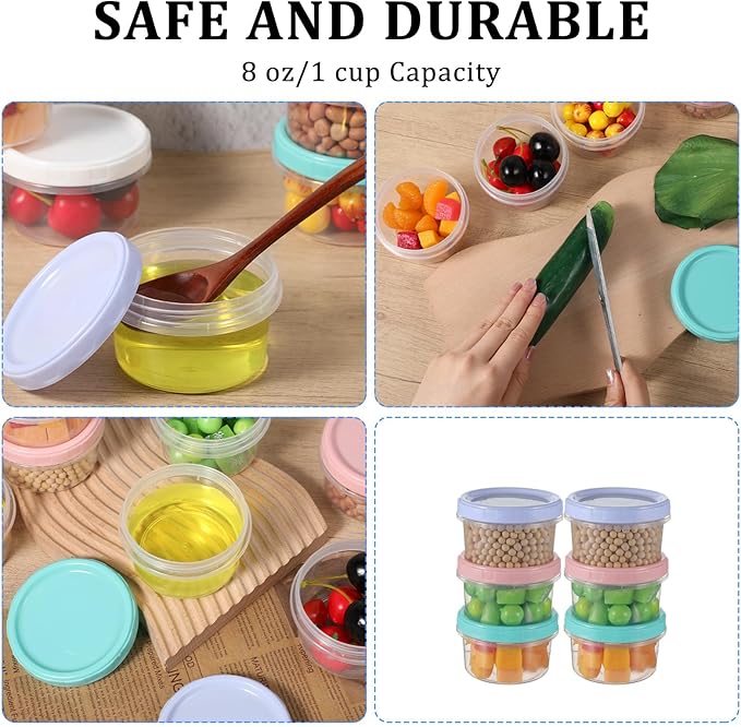 36pcs 8 oz Plastic Containers with Screw Lids, Reusable Clear Food Storage Containers with Pen and Brush for Snack Salad Fruit, Leakproof Small Freezer Containers, Microwave & Dishwasher Safe