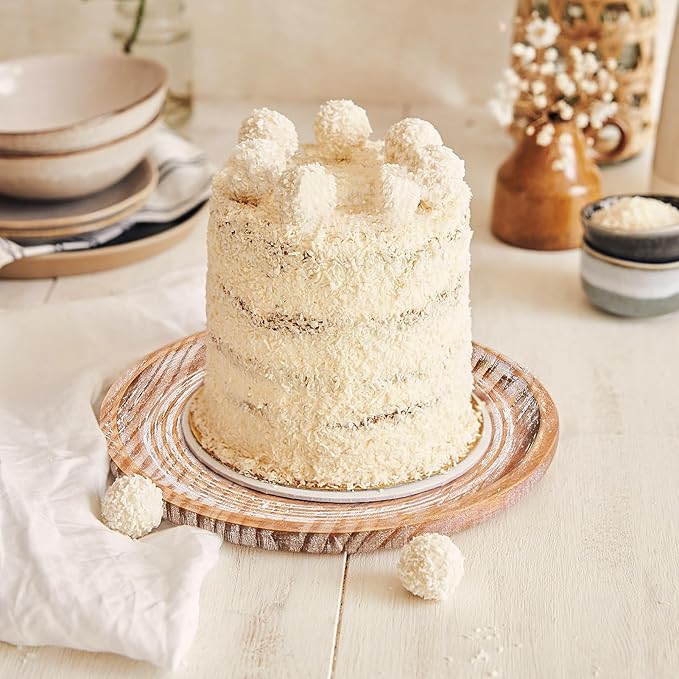 Rustic Wooden Serving Tray Set of 2 Round Wood Decorative Tray Centerpiece Dining Room Table Farmhouse Platter for Food, Fruit, and Coffee Great for Bed, Patio, Ottoman, Coffee Table, Kitchen or Party