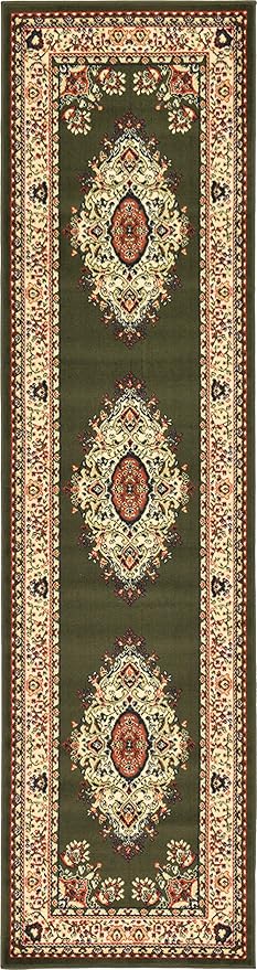 Unique Loom Reza Collection Traditional Persian Style Area Rug, 2 ft 7 in x 10 ft, Olive/Ivory