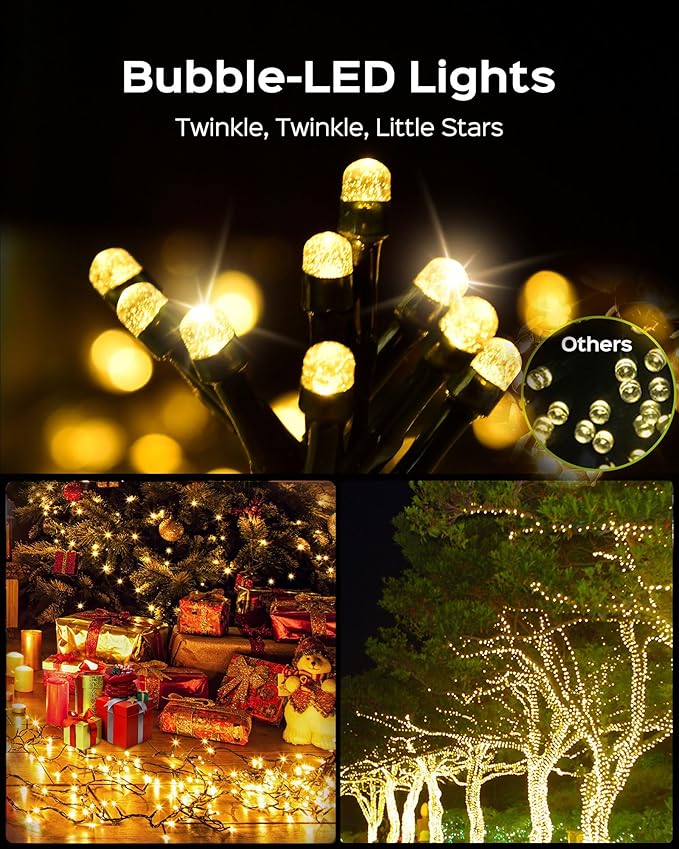 JACKYLED 300 LED Christmas String Lights, 110FT Connectable Waterproof String Lights Green Wire w/ 8 Modes & Memory, Christmas Decorations for Indoor Outdoor Xmas Tree Party Yard Garden, Warm White