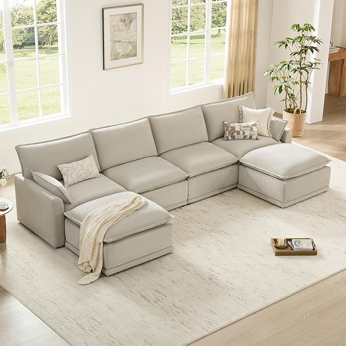 CHITA 147" Oversized Cloud Couch, Modern Modular Sectional Sofa Set for Living Room, 6 Seater U Shaped Sectional Couch, Taupe
