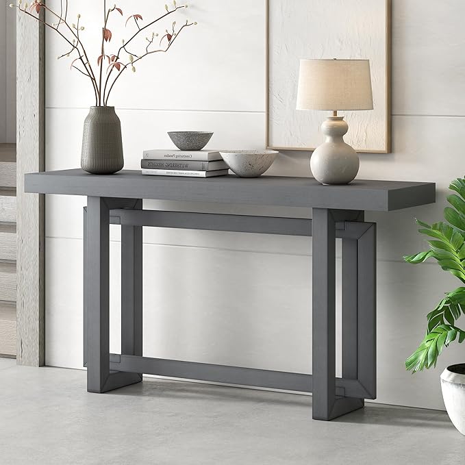 Knocbel Contemporary Console Table with Industrial-Inspired Concrete Wood Top, Minimalist Entryway Table for Hallway Living Room Foyer Corridor, 59.1" W x 15.7" D x 31.7" H (Dark Gray)