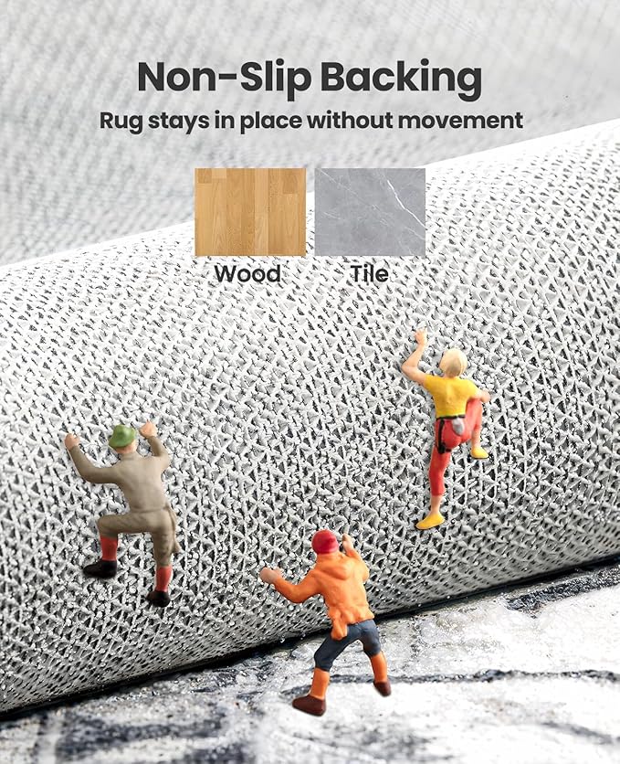 AMADA HOMEFURNISHING 9x12 Area Rugs, Low-Profile Large Washable Area Rug with Non-Slip Backing & Durable Edge Binding, Vintage Rugs for Living Room, Bedroom & Dinning Room