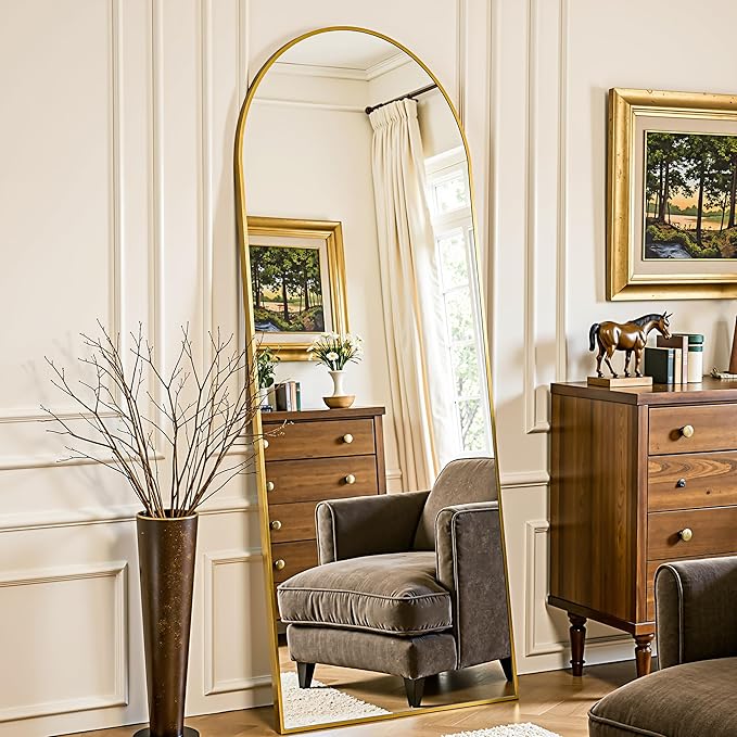 Full Length Mirror, 59"x19" Arched Full Body Mirror, Floor Mirrors with Stand, Body Mirrors Standing Hanging Leaning Against Wall,Aluminum Frame Mirrors for Bedroom Cloakroom,Living Room,Gold